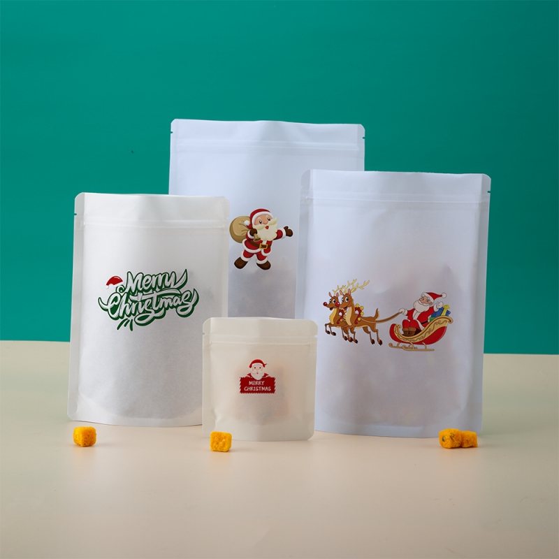 Custom White Kraft Paper Zipper Bottom Gusset Seal Pouch for Snack Bean Dry Food - Holidaypac