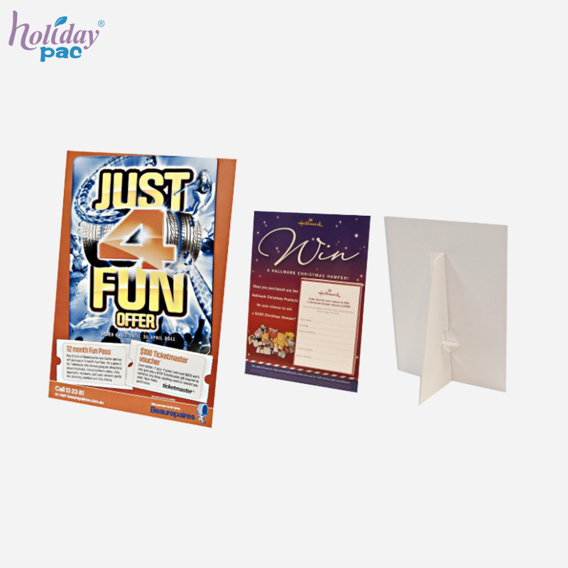 Custom Cardboard Easel Counter Display Stands - Holidaypac Custom Cardboard Easel Counter Display Stands - Holidaypac