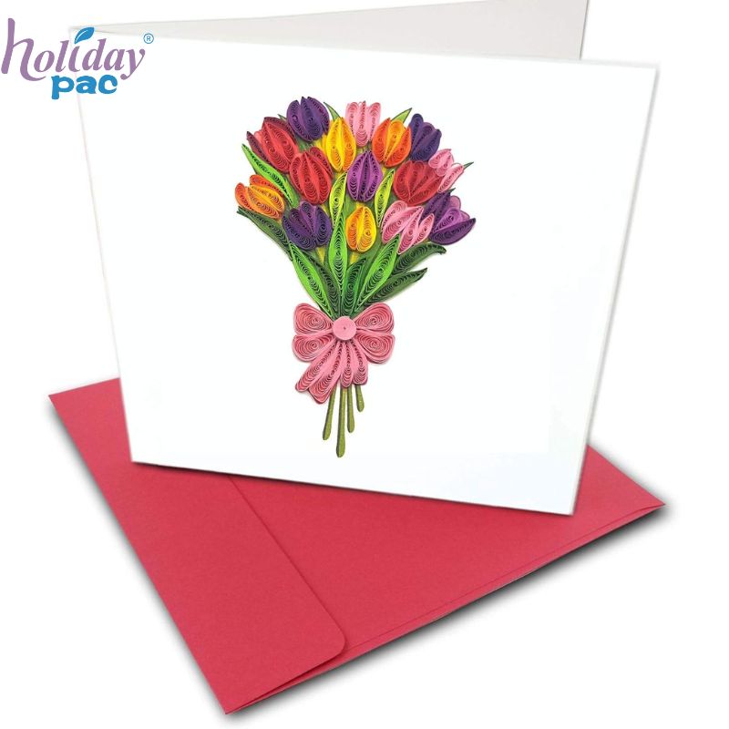 Wholesale 3D Tulip Floral Quilling Card for Love Friend Mom Birthday - Holidaypac