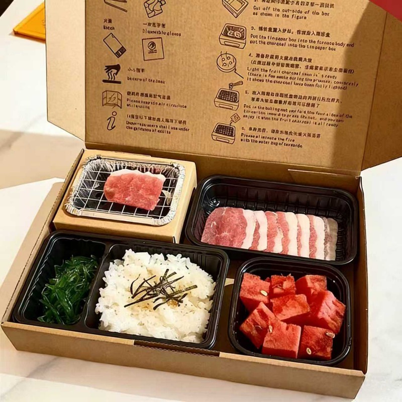 Custom Disposable Takeaway Disposable Portable Charcoal BBQ Bento With Built-in Grill