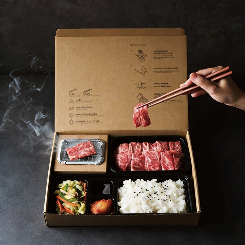 Custom Disposable Takeaway Disposable Portable Charcoal BBQ Bento With Built-in Grill