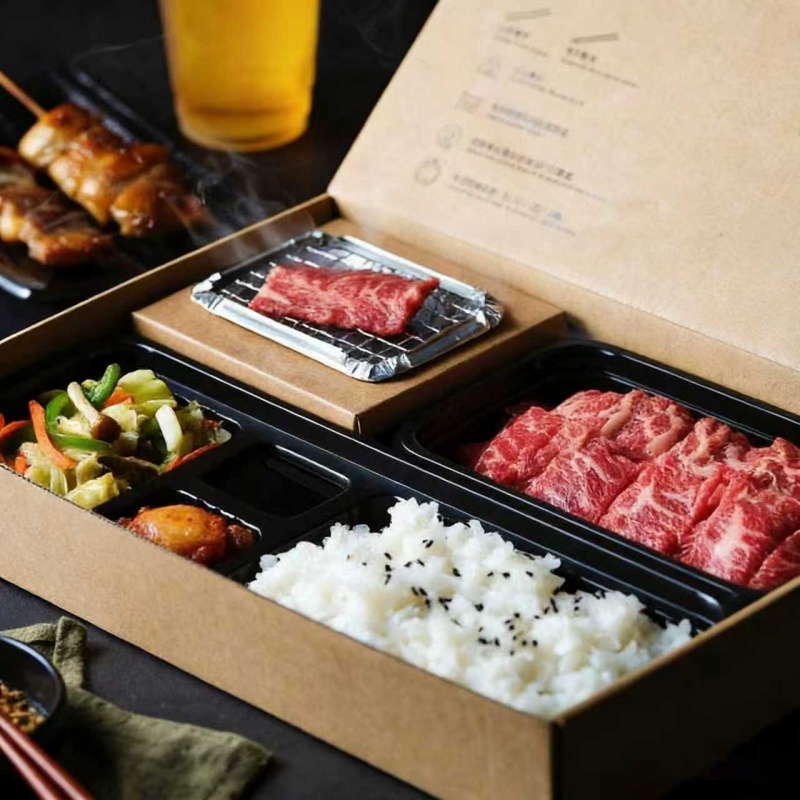 Custom Disposable Takeaway Disposable Portable Charcoal BBQ Bento With Built-in Grill