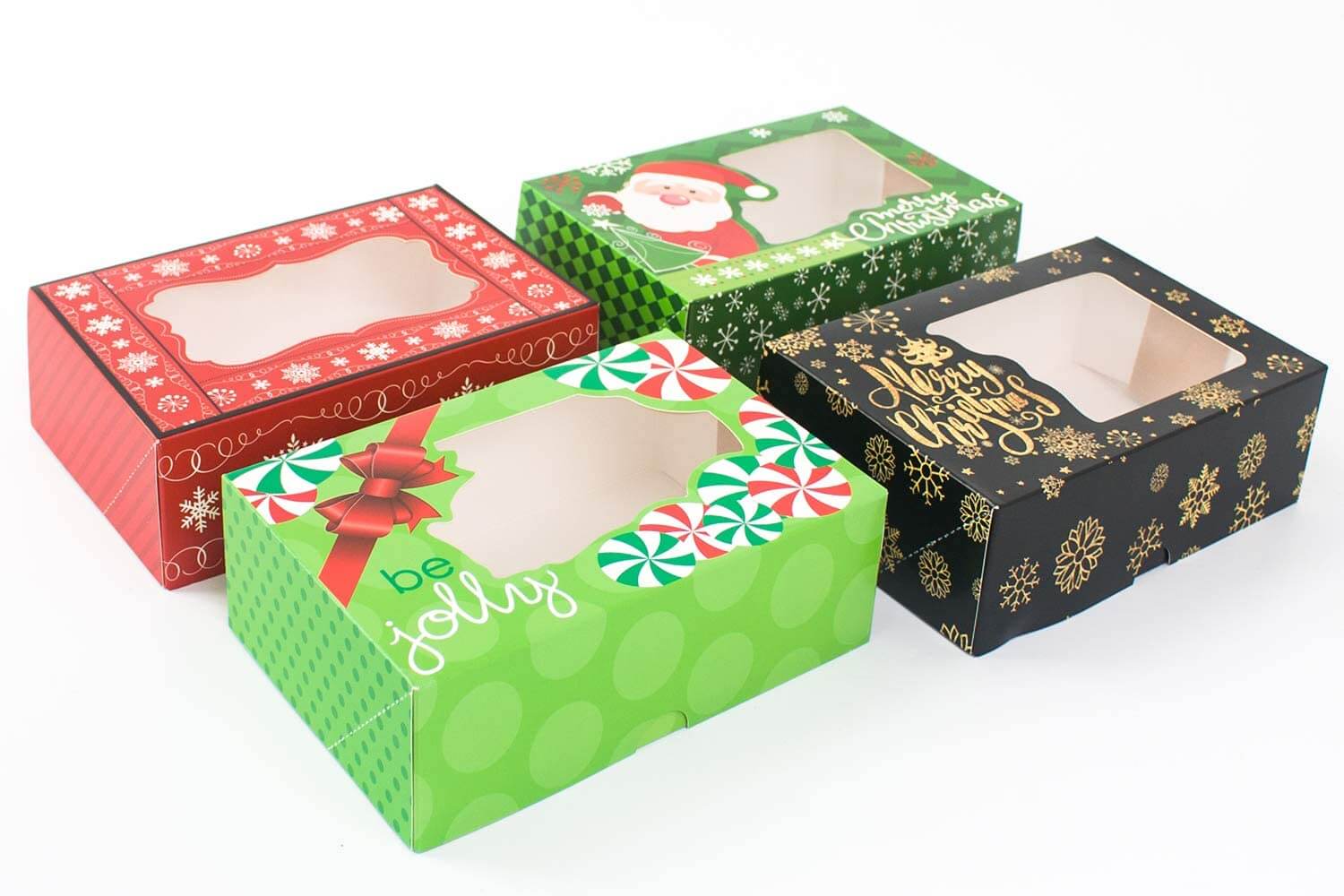Holidaypac custom Christmas cookie window box with festive Santa and reindeer artwork