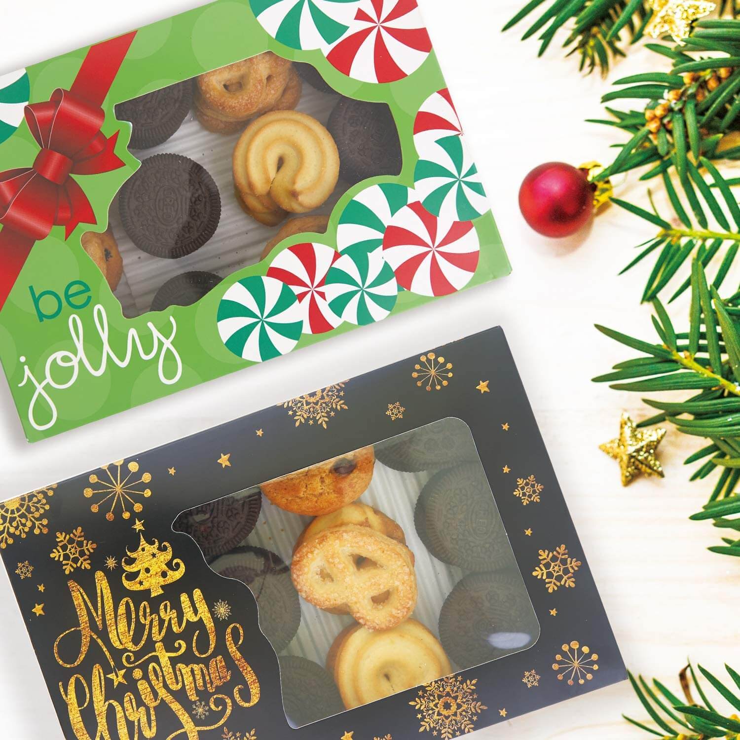 Holidaypac Christmas Jolly cookie window gift box flat-lay packaging