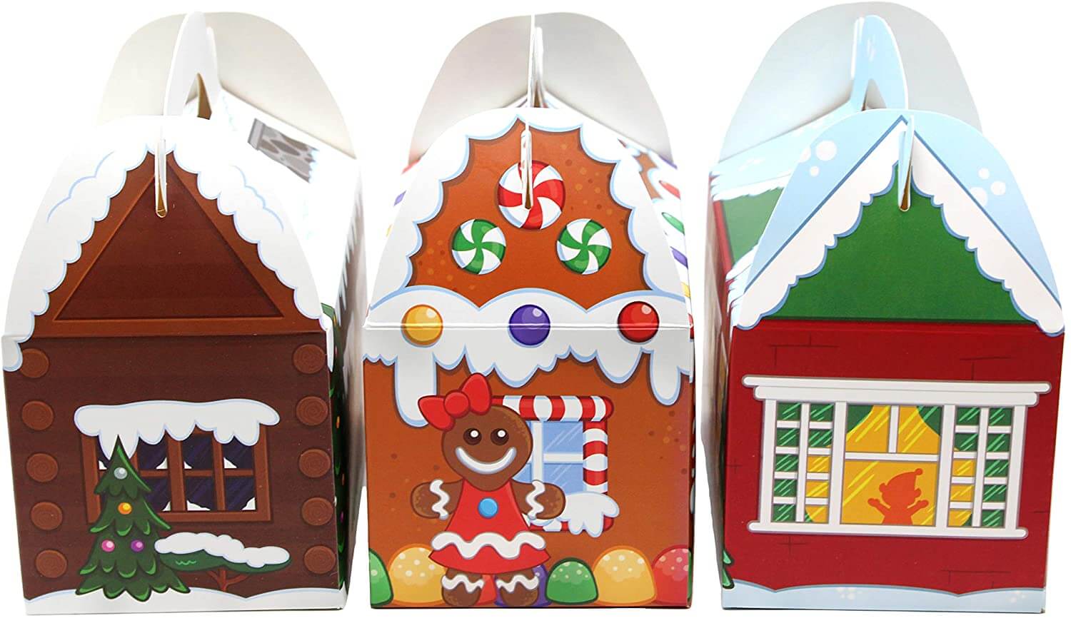 Holidaypac gingerbread house Christmas gable box lineup three-pack display