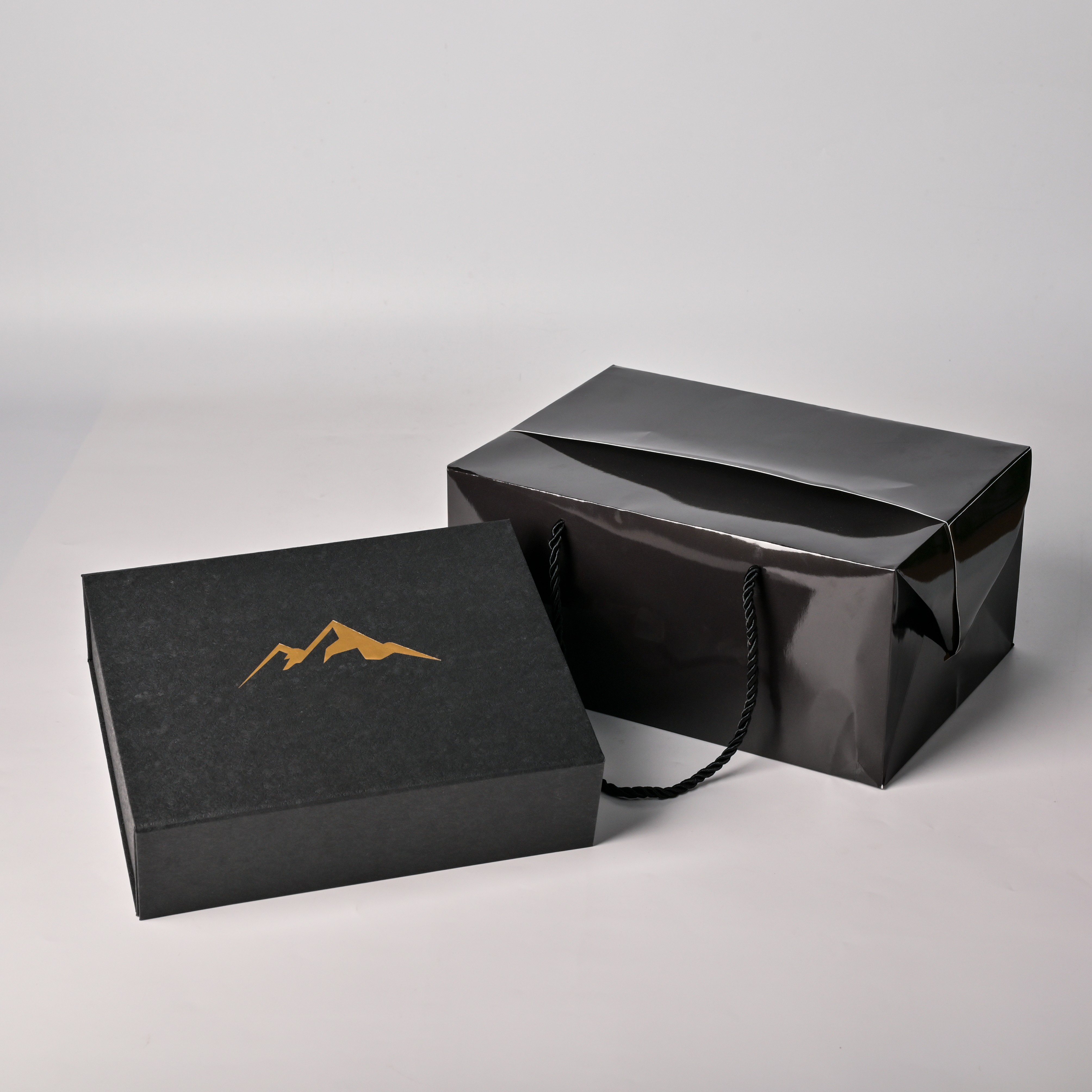 Luxury Sushi Packaging Box Wholesale | Premium Black Gold Foil Stamped Sushi Gift Box with Perforated Tray & Handle Carrier Bag - Holidaypac Factory