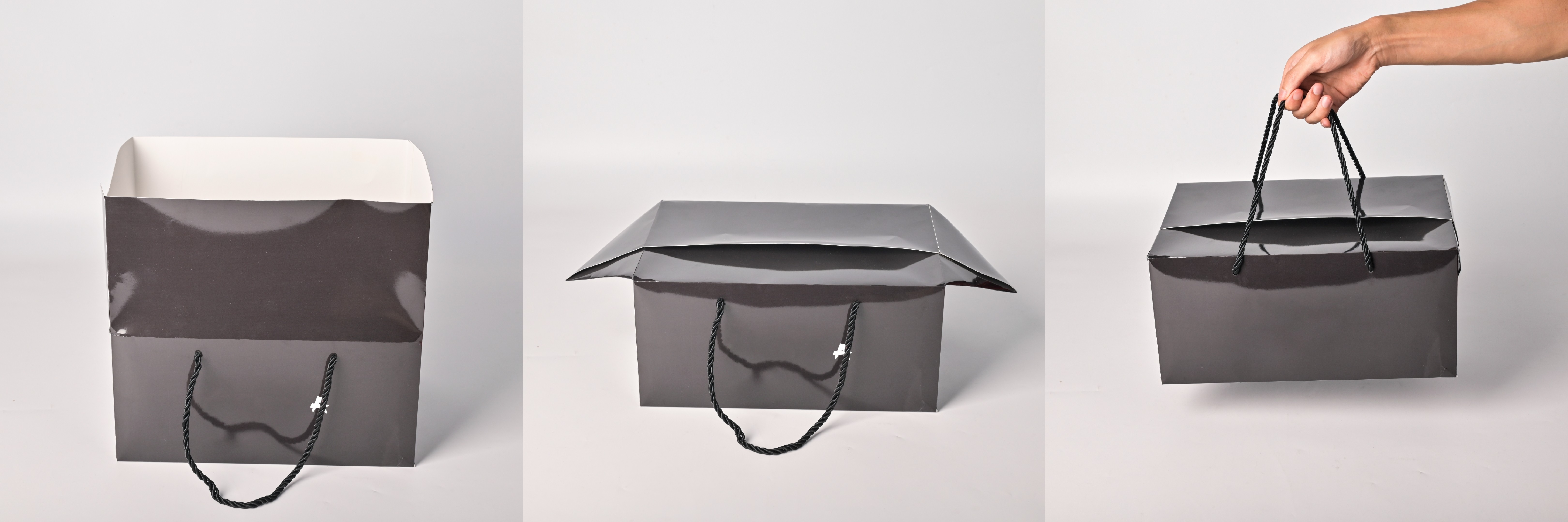 Luxury Sushi Packaging Box Wholesale | Premium Black Gold Foil Stamped Sushi Gift Box with Perforated Tray & Handle Carrier Bag - Holidaypac Factory