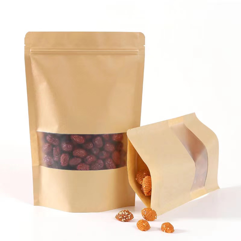 Resealable Kraft Stand Up Pouch with Window - Wholesale