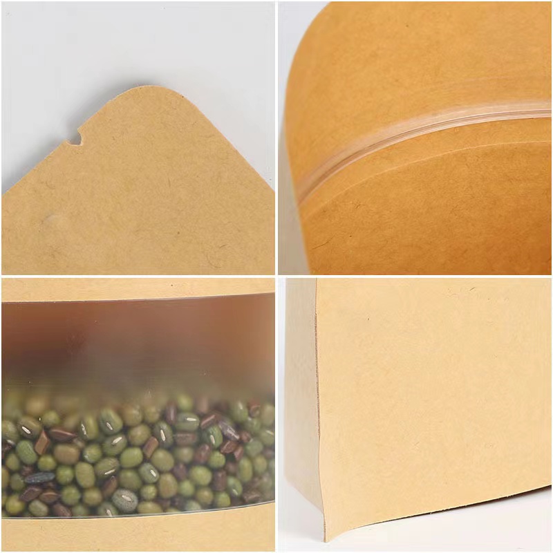 Kraft Paper Stand Up Pouch Detail - Tear Notch, Zipper, Window