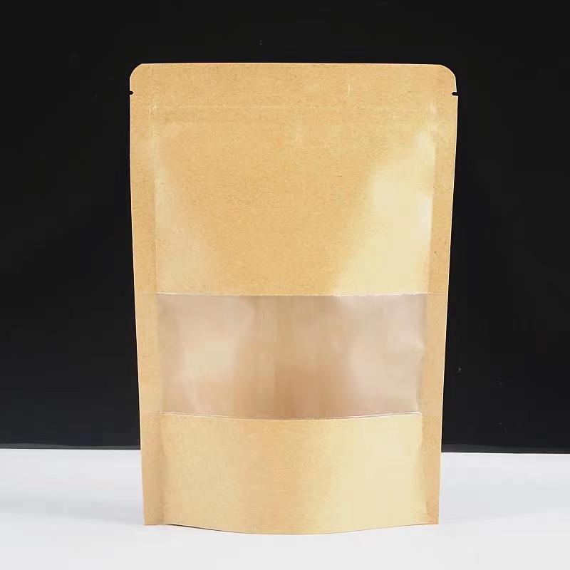 Kraft Stand Up Pouch Quality - Window, Zipper, Bottom Gusset Detail