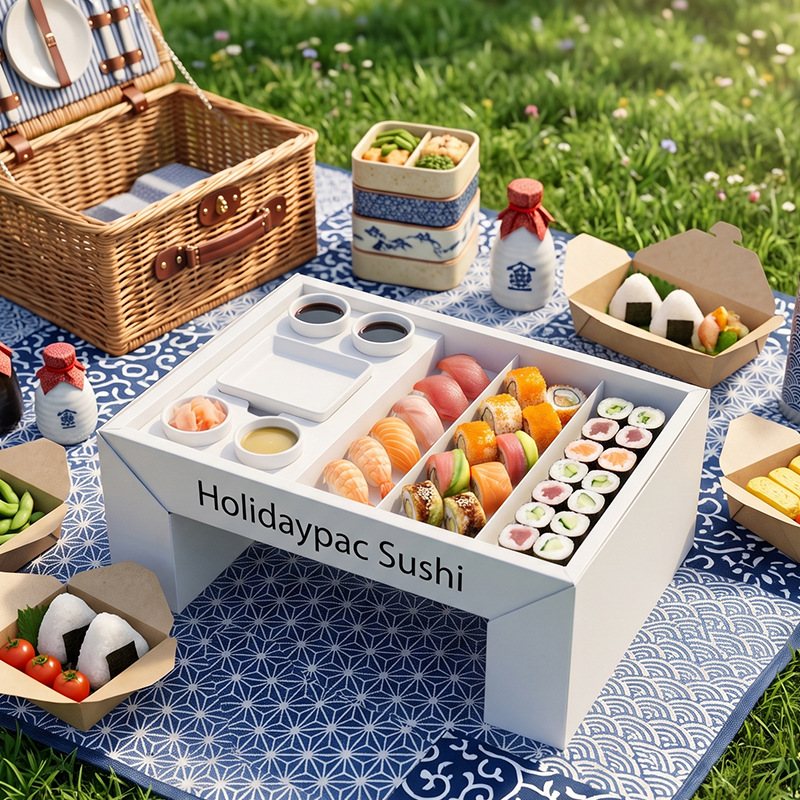 Custom Pull-out and Flip Catering Sushi Tray with Stand - Holidaypac
