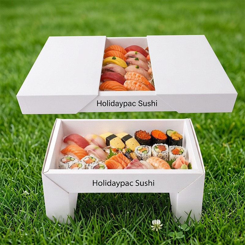 Custom Pull-out and Flip Catering Sushi Tray with Stand - Holidaypac