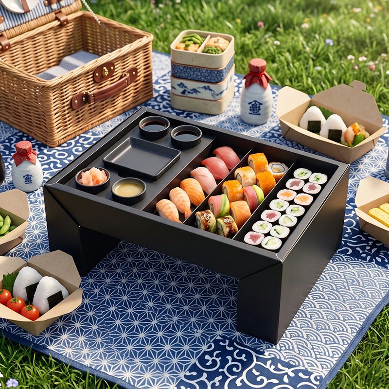 Custom Pull-out and Flip Catering Sushi Tray with Stand - Holidaypac