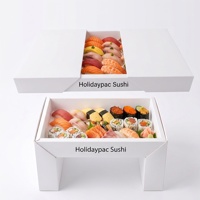 Custom Pull-out and Flip Catering Sushi Tray with Stand - Holidaypac