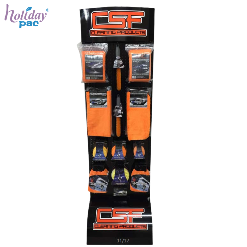 Custom Metal Pegboard Display Hooks Stand with Shelves and Curved Base