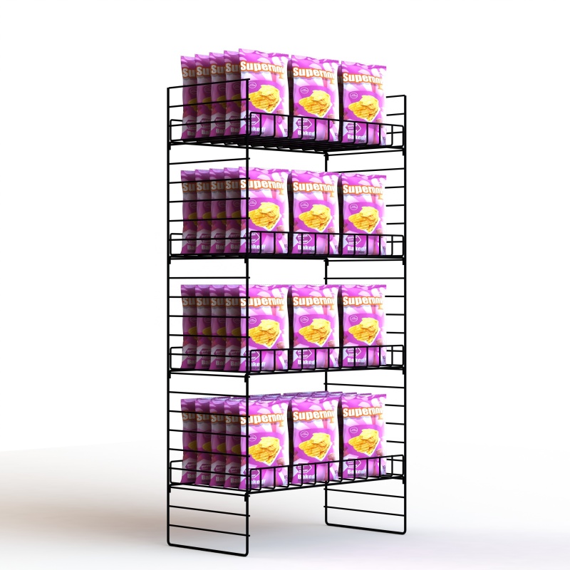 Custom Potato Chips Adjustable 4 Tiers Metal Point of Purchase Retail Display with Wire Shelves - Holidaypac
