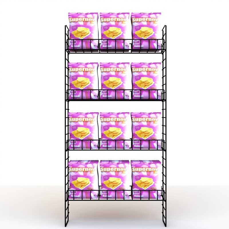 Custom Potato Chips Adjustable 4 Tiers Metal Point of Purchase Retail Display with Wire Shelves - Holidaypac