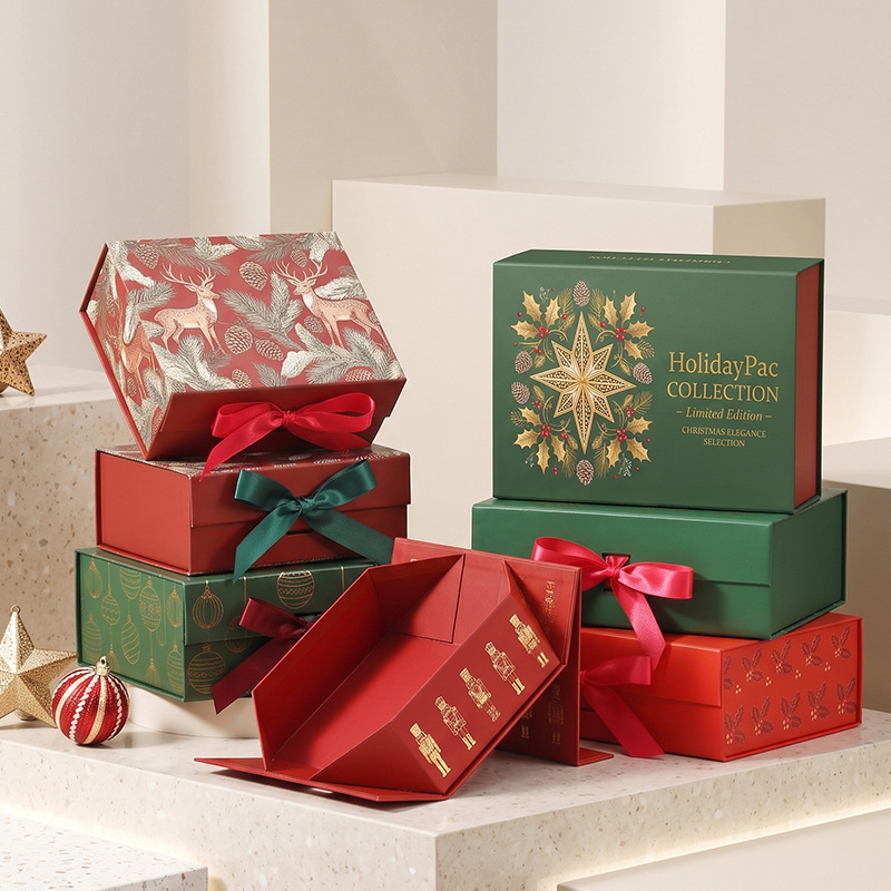Custom Christmas Magnetic Closure Gift Box with Ribbon Wholesale - Holidaypac