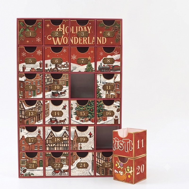 Custom 2026 Christmas 24 Days Advent Calendar Box with Drawers Wholesale - Holidaypac