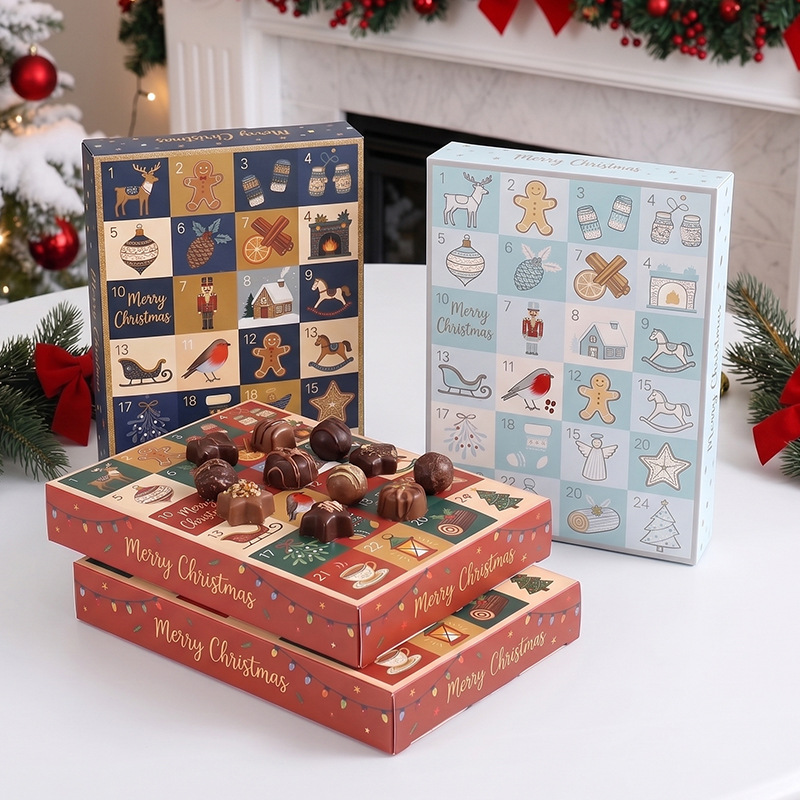 Custom 24 Day Plastic-free Advent Calendar Box with Cardboard Divider Factory - Holidaypac