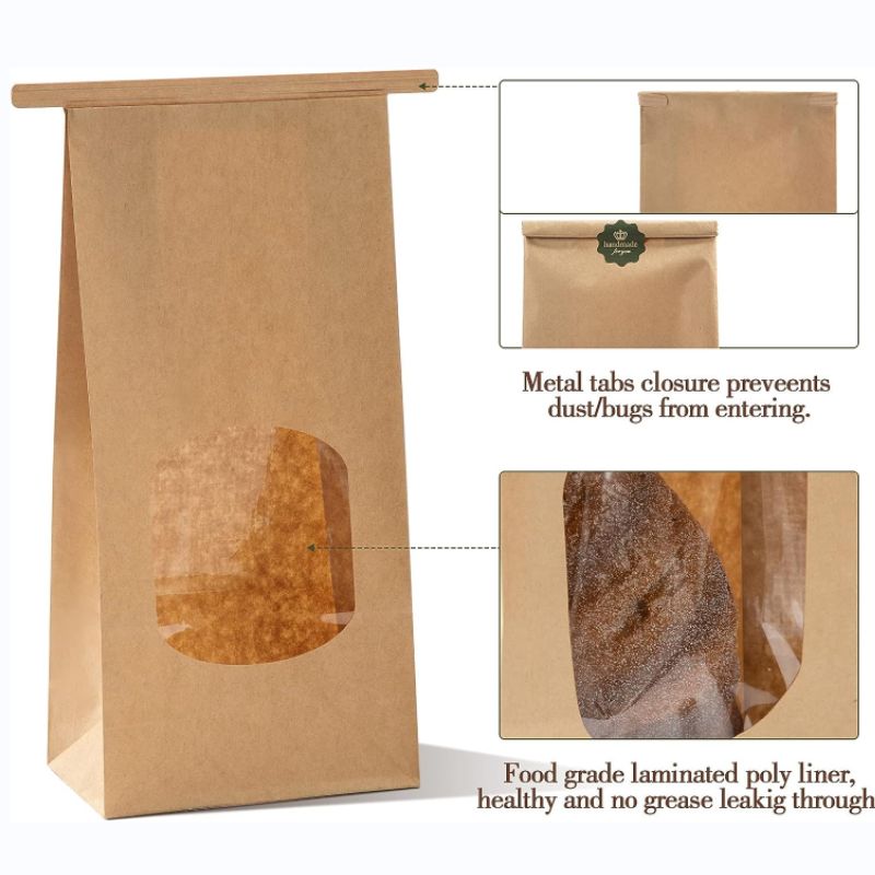 Custom Paper Bakery Bags with Window and Tin Tie Lock - Holidaypac