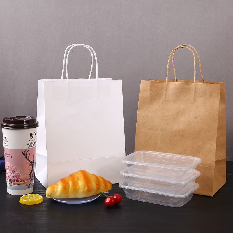 Custom Biodegradable Kraft Paper Food Takeaway Bags with Handles - Holidaypac