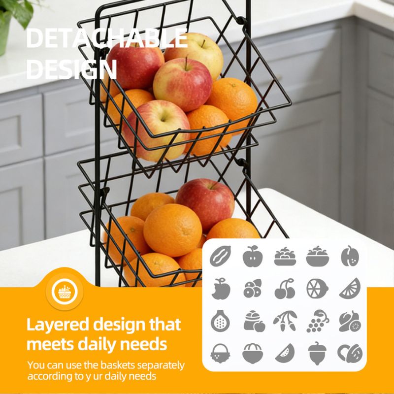 Wholesale 2-Tier Detachable Fruit & Vegetable Wire Basket for Kitchen Countertop Storage Factory - Holidaypac
