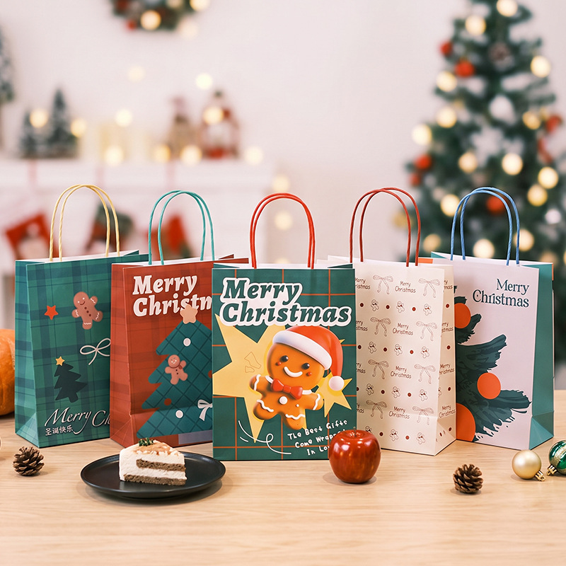 Wholesale Custom Printed Kraft Paper Christmas Gift Bags with Twisted Handles - Holidaypac