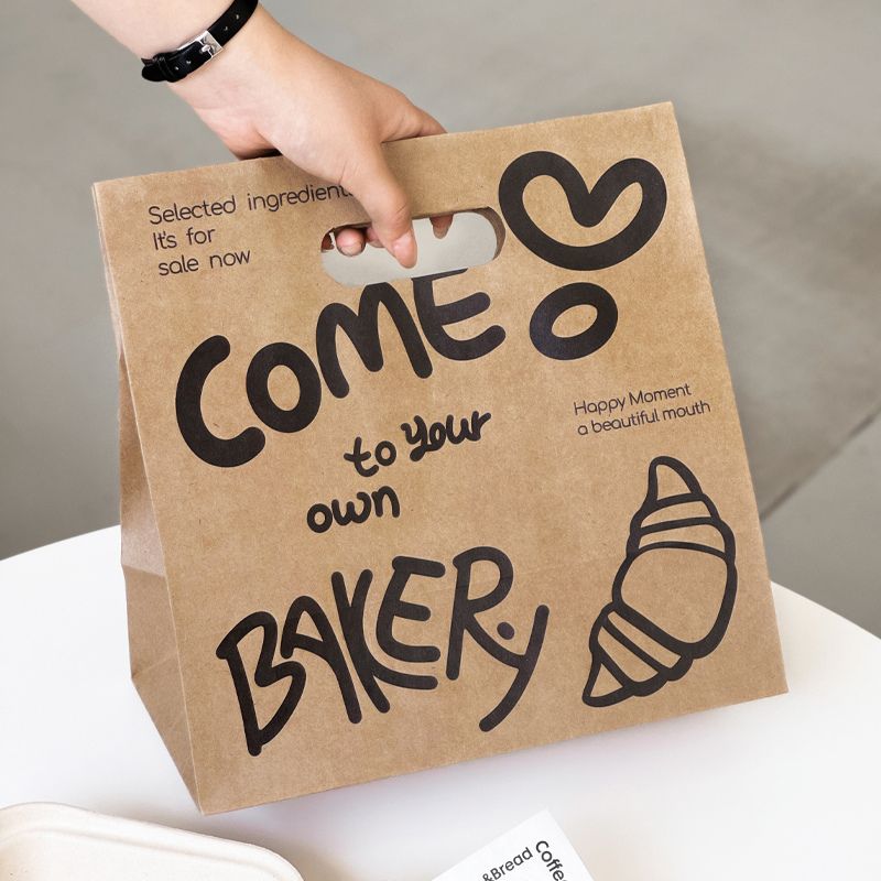 Custom Personalized Die Cut Handle Food Takeaway Bakery Packaging Paper Bag - Holidaypac