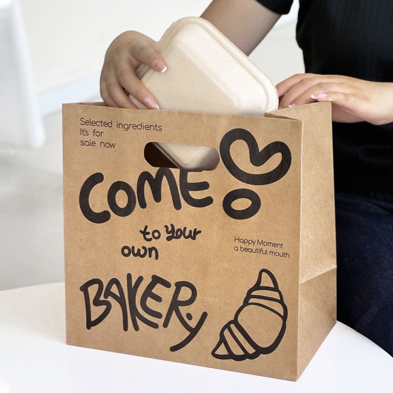 Custom Personalized Die Cut Handle Food Takeaway Bakery Packaging Paper Bag - Holidaypac