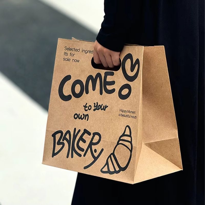 Custom Personalized Die Cut Handle Food Takeaway Bakery Packaging Paper Bag - Holidaypac
