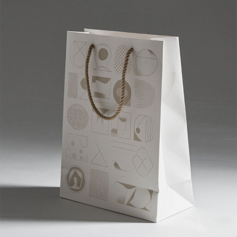 Custom White Glossy Euro Tote Bags with Logo & Purple Handles - Holidaypac