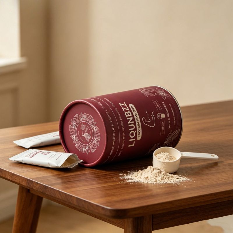 Customized Food-Grade Cardboard Cylinder Tube with Tinplate Lid for Protein Powder - Holidaypac