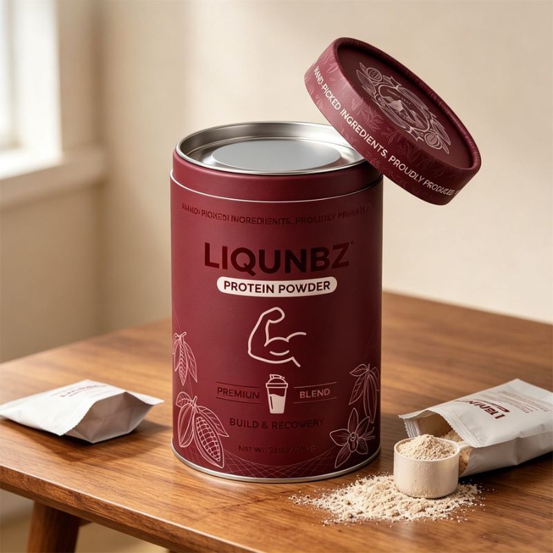 Customized Food-Grade Cardboard Cylinder Tube with Tinplate Lid for Protein Powder - Holidaypac