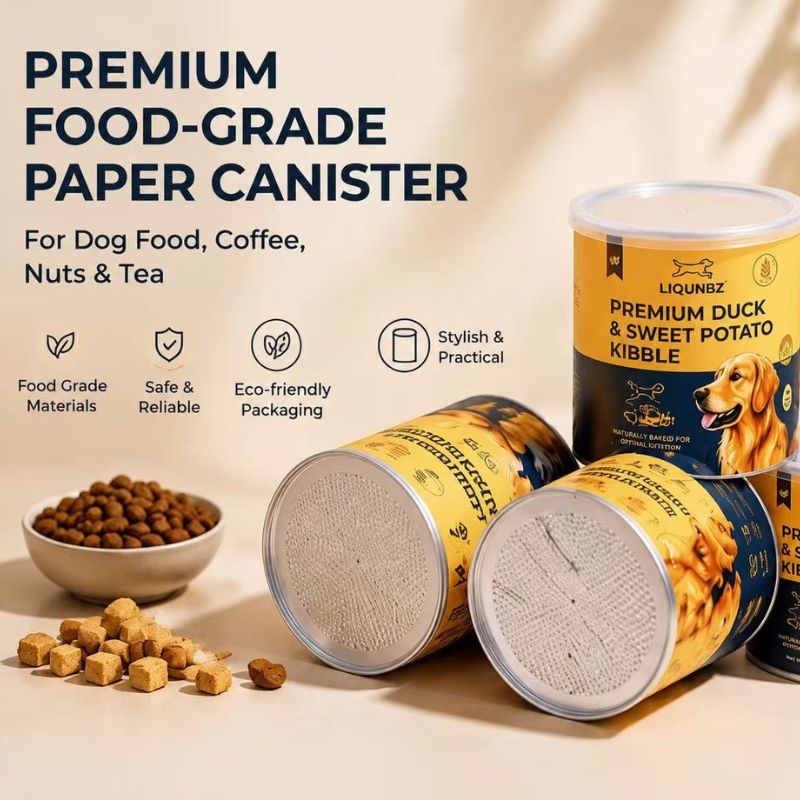 Custom Food-Grade Cardboard Cylinder Tube for Dog Food with Easy Peel Off Plastic Lid Paper Tube - Holidaypac
