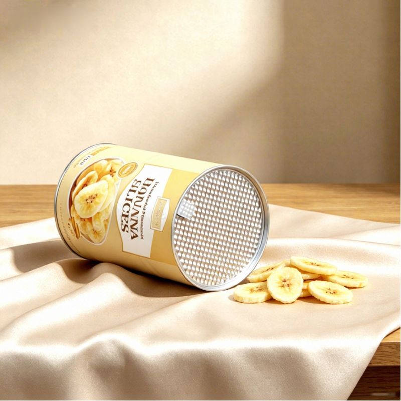 Custom Food-Grade Paper Tube Lid Banana Chips with Aluminium Foil Easy Peel Off Plastic Lid