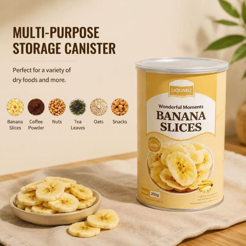 Custom Food-Grade Paper Tube Lid Banana Chips with Aluminium Foil Easy Peel Off Plastic Lid