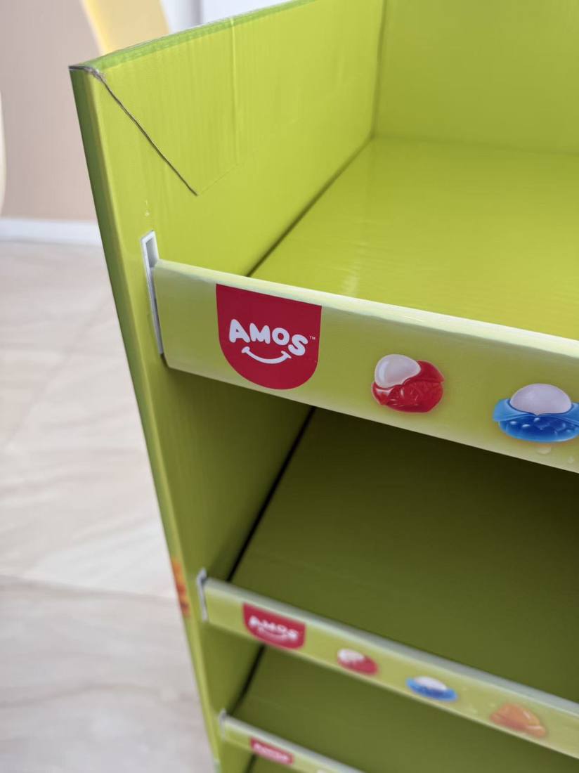 Amos Peelrz and Peelrz Mango packs loaded on the display shelves