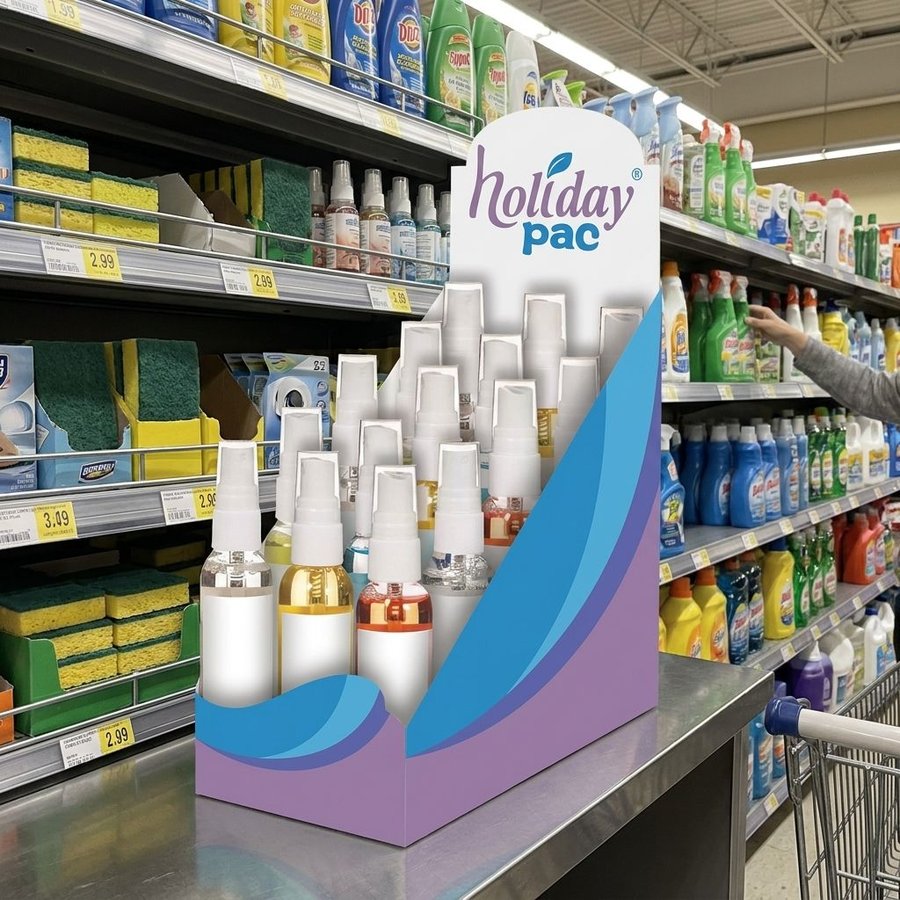 Custom Air Freshener Spray Counter Display with Tiered Shelves - Holidaypac