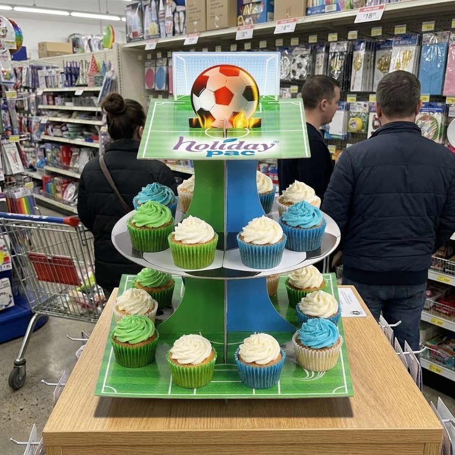 Football-Shaped Cardboard Counter Display for Baked Cakes - Holidaypac