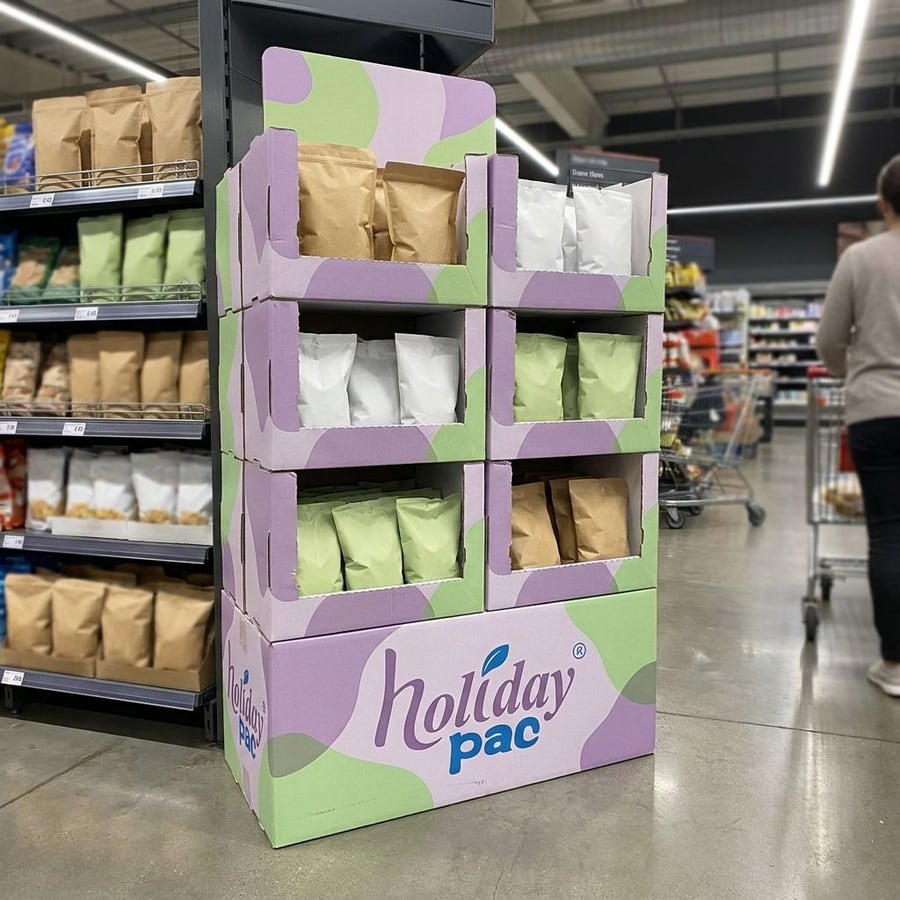 Custom Supermarket Cardboard PDQ Display with Stackable Trays - Holidaypac