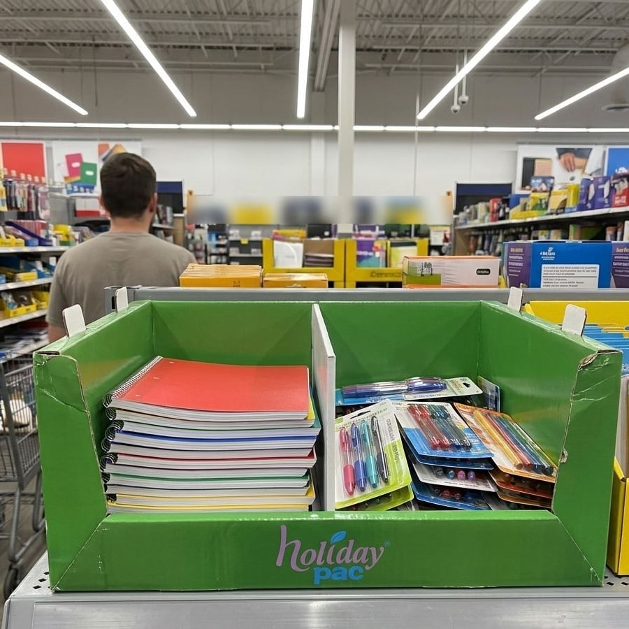 Custom Wal-Mart Cardboard PDQ Tray with Divider for Torre Chile Stationery - Holidaypac