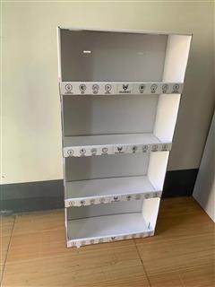 Check printed shelf edges against the toy boxes: Holidaypac cardboard display sample