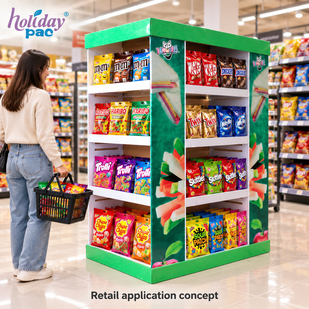 Holidaypac Custom Four-Sided Cardboard Snack Display Stand - Holidaypac