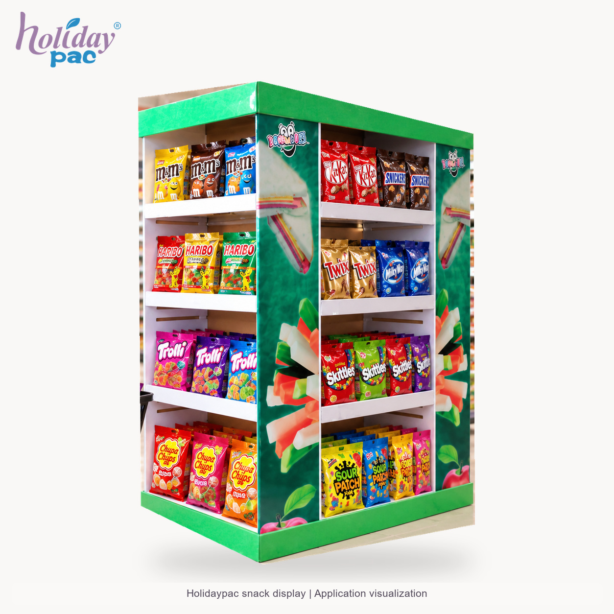 Custom Four-Sided Cardboard Snack Display Stand - Holidaypac