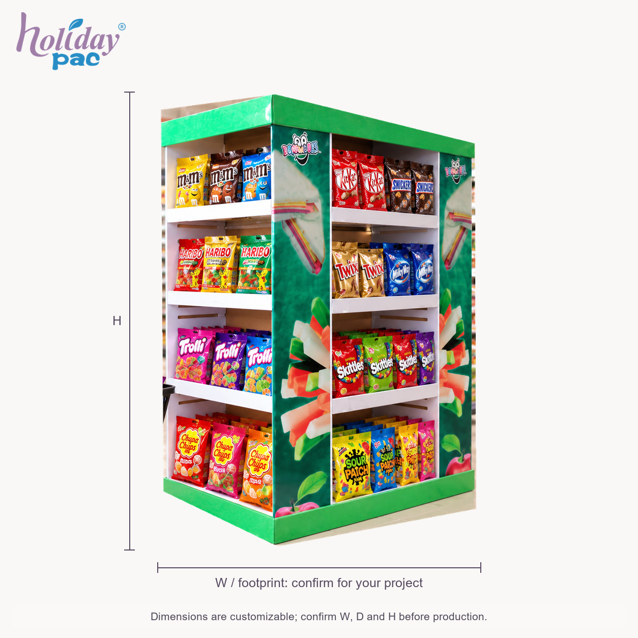 Custom Four-Sided Cardboard Snack Display Stand - Holidaypac