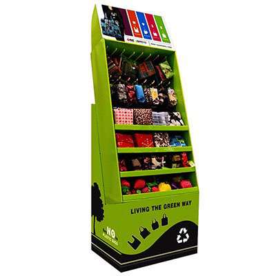 Fashion Design Customized Tiers Floor Cardboard Display with Hooks Pegs for Accessories    HLD-YPZ086
