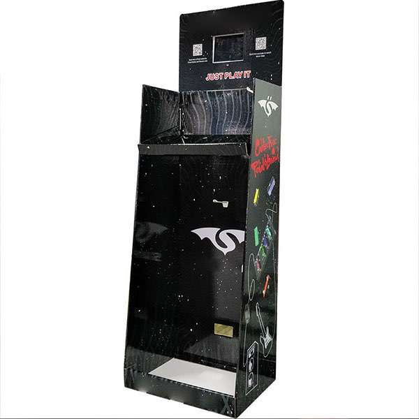 Custom Printing Classic Black Cardboard Floor Display Stand with LCD For Electronic Products   HLD-YPZ090