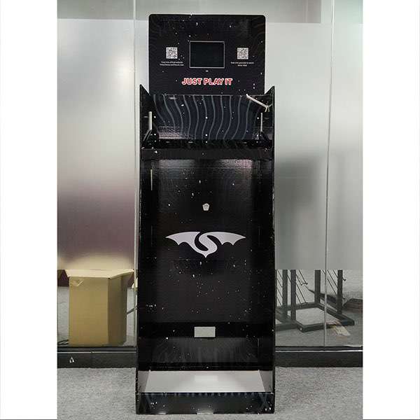 Custom Printing Classic Black Cardboard Floor Display Stand with LCD For Electronic Products   HLD-YPZ090