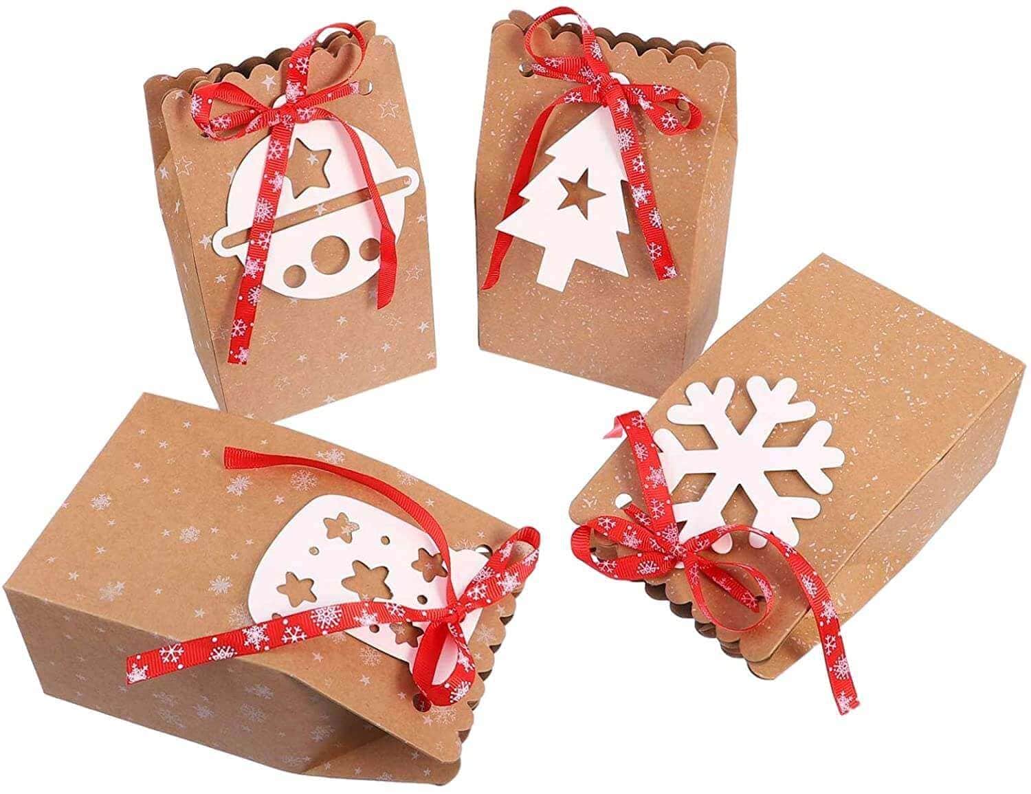 TOYANDONA 12pcs Christmas Kraft Paper Bags Xmas Large Kraft Candy Bags Biscuit Goodies Storage Boxes Gift Bags for Party